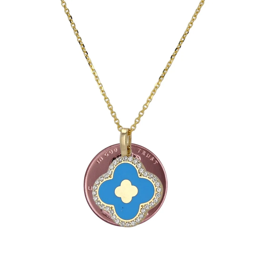 Yellow Gold Aqua Clover Pendant Necklace