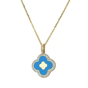 Yellow Gold Aqua Clover Pendant Necklace