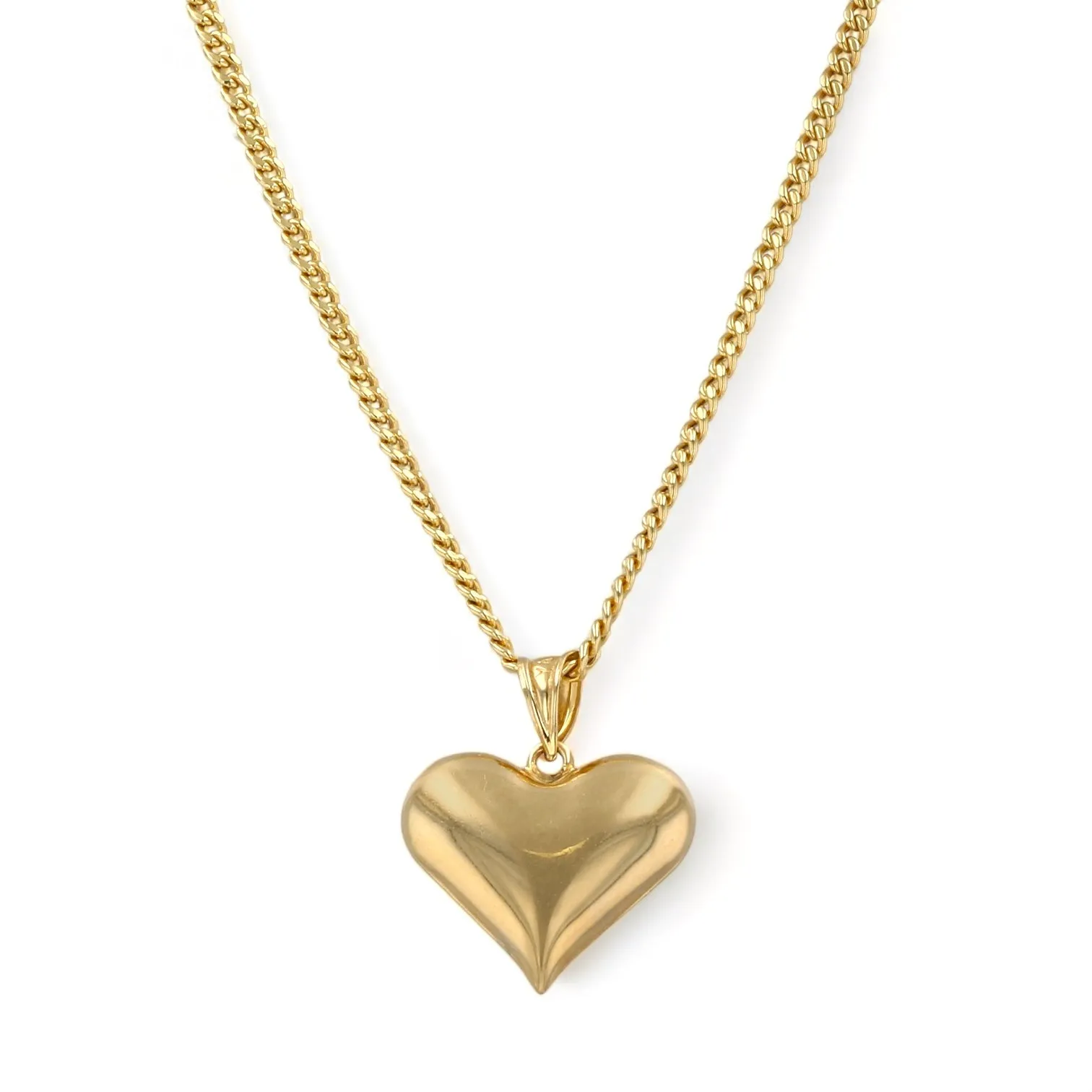 Yellow Gold Miami Cuban Link Choker Puff Heart Pendant