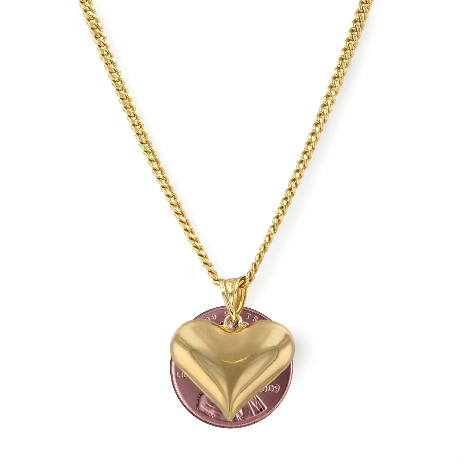 Yellow Gold Miami Cuban Link Choker Puff Heart Pendant