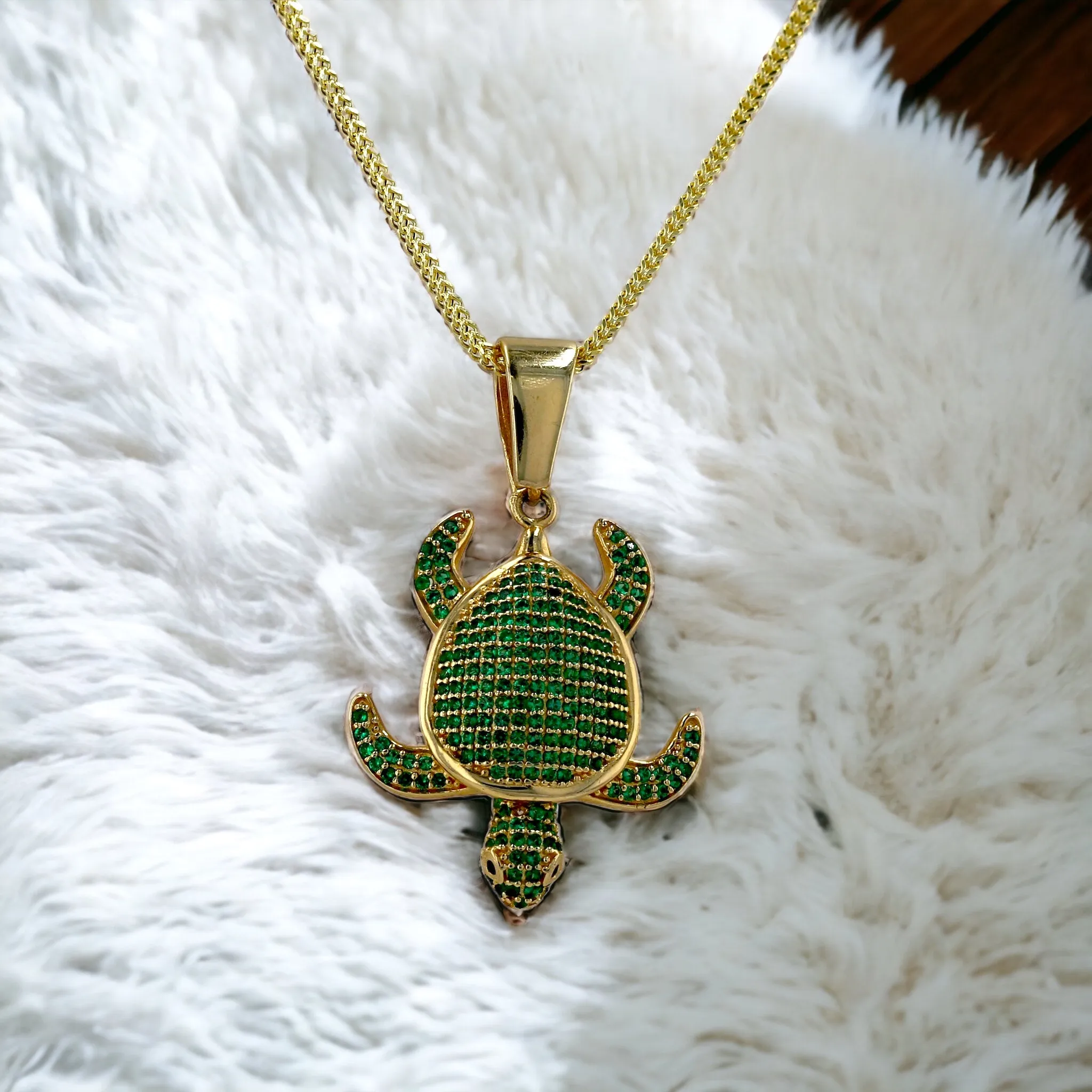 Yellow Gold Set Franco Chain Turtle Pendant