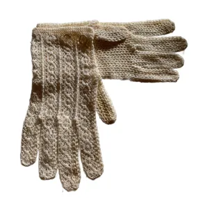 1910s Vintage Winter White Crochet Lace Gloves with Faux Pearl Button