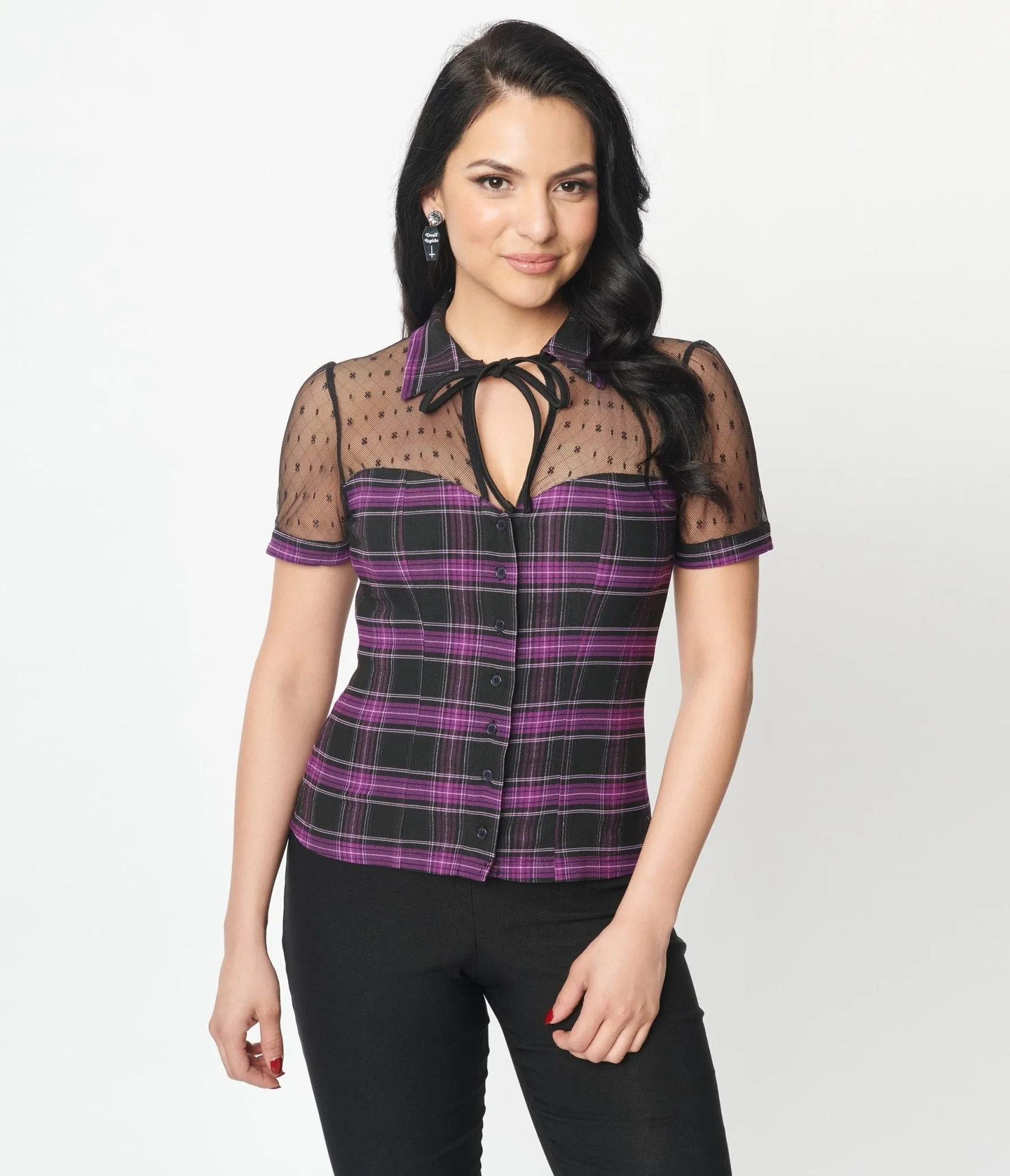 Retro 1940s Purple Plaid Addison Blouse