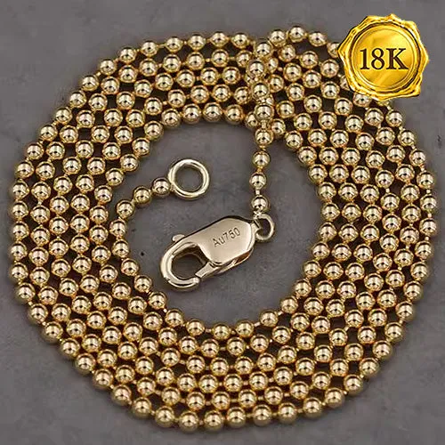 24INCH 18KT Solid Gold Mens Necklace with Bead Chain