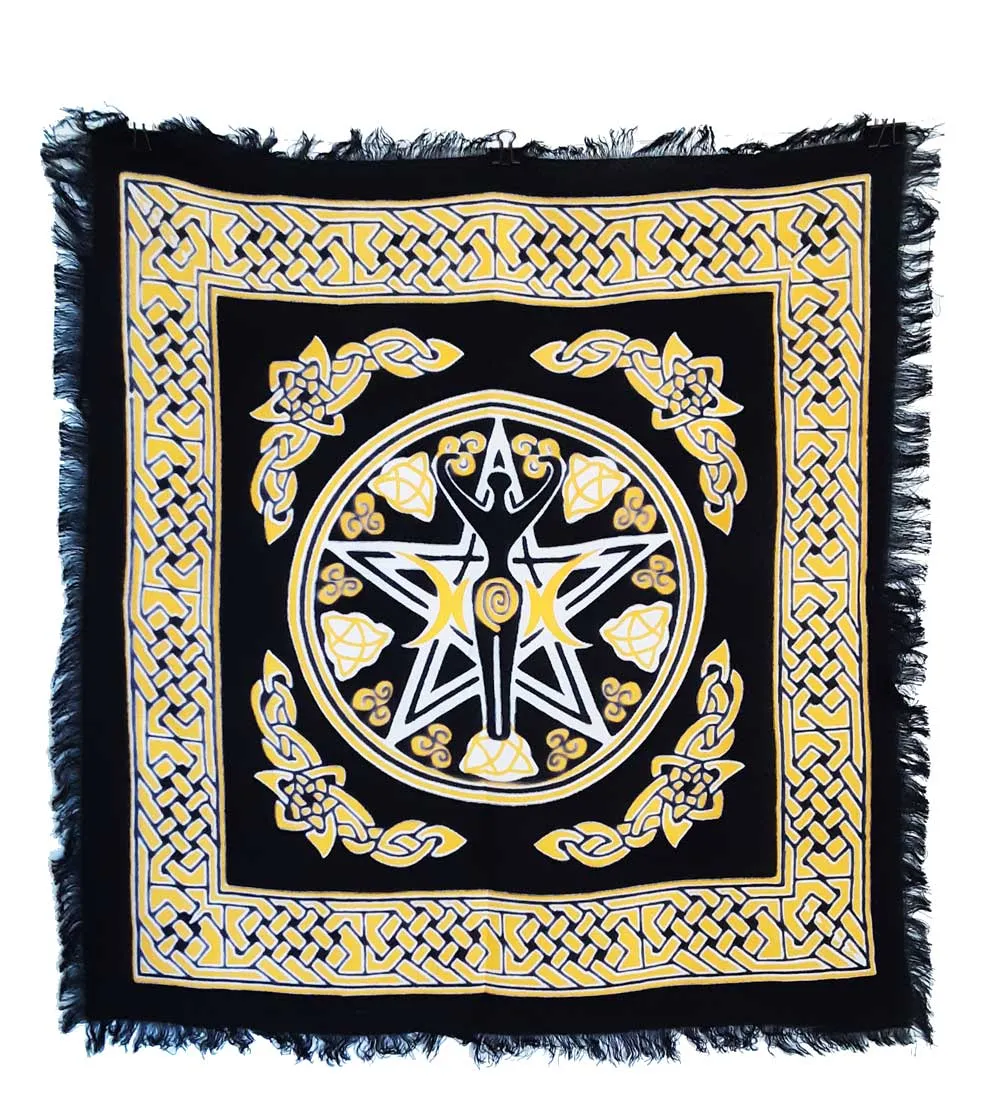 Celtic Knots Altar Cloth with Triple Moon Pentacle Goddess