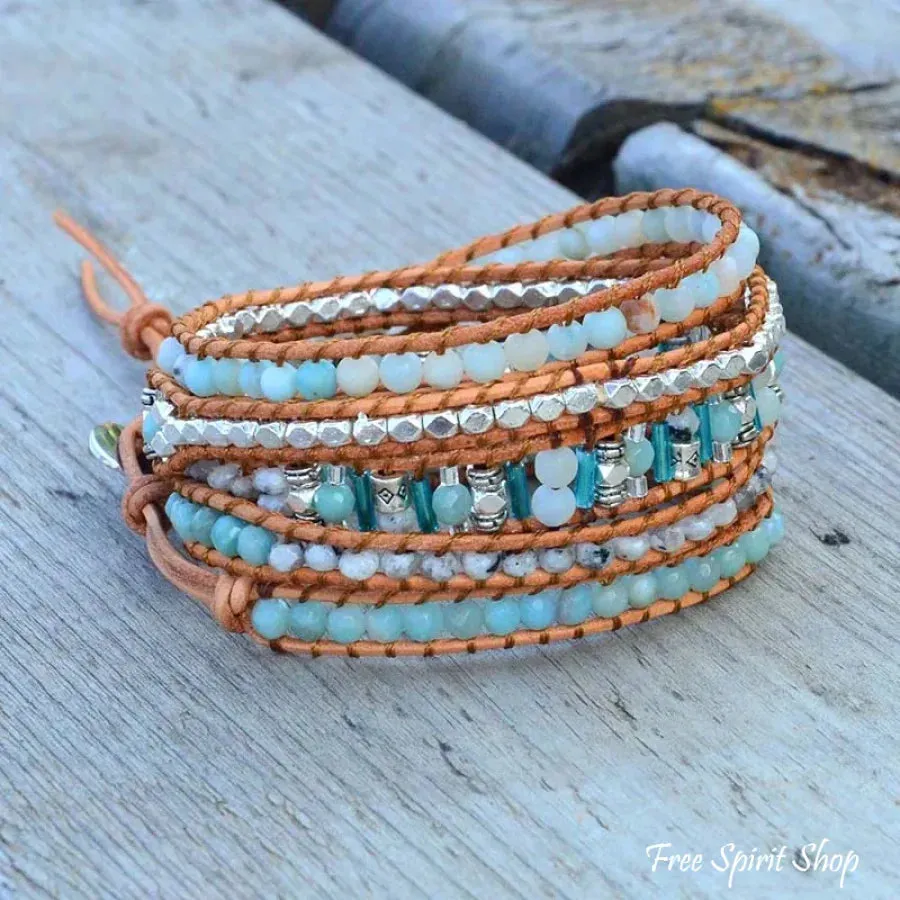 Amazonite Rutilated Quartz Wrap Bracelet