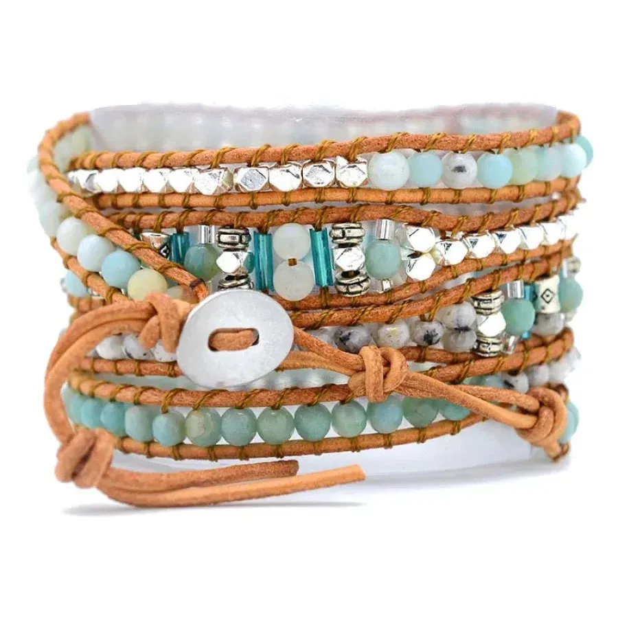 Amazonite Rutilated Quartz Wrap Bracelet