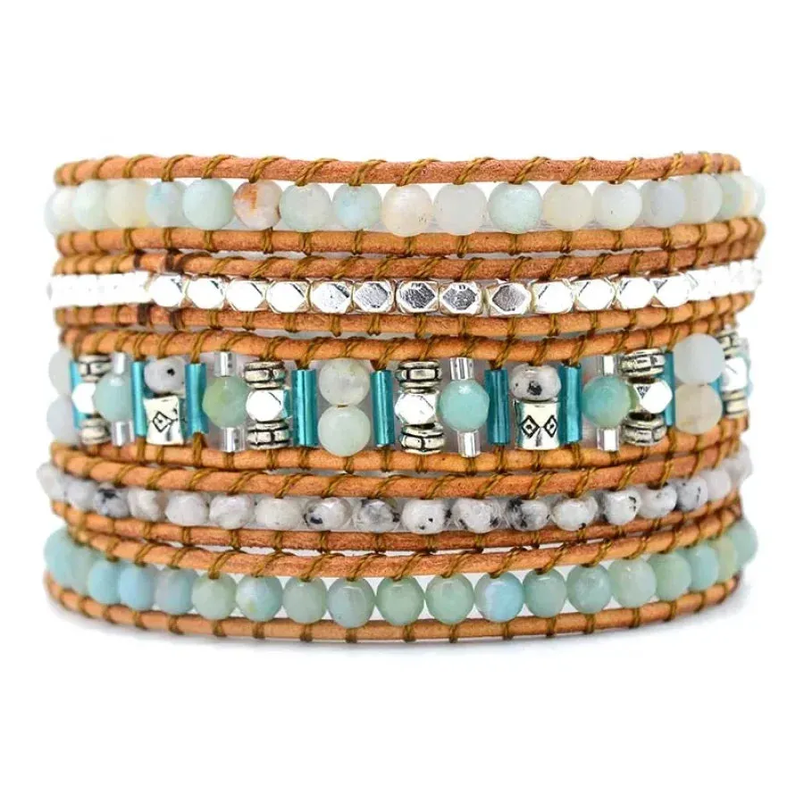 Amazonite Rutilated Quartz Wrap Bracelet