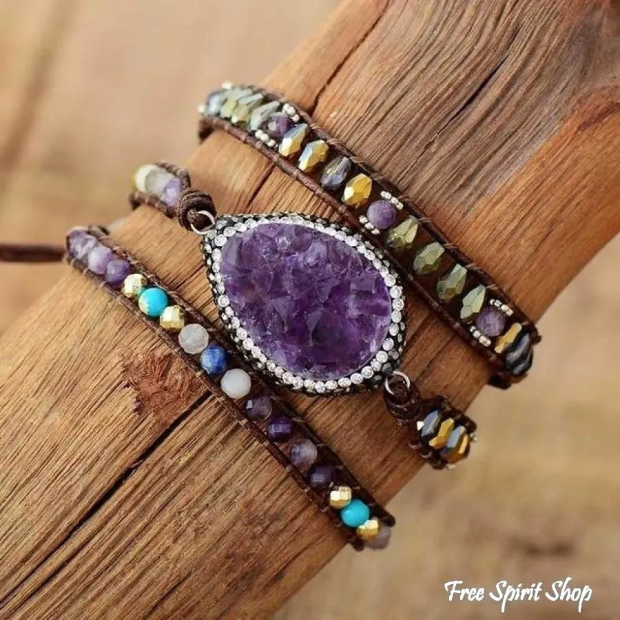 Amethyst Howlite Turquoise Crystal Wrap Bracelet