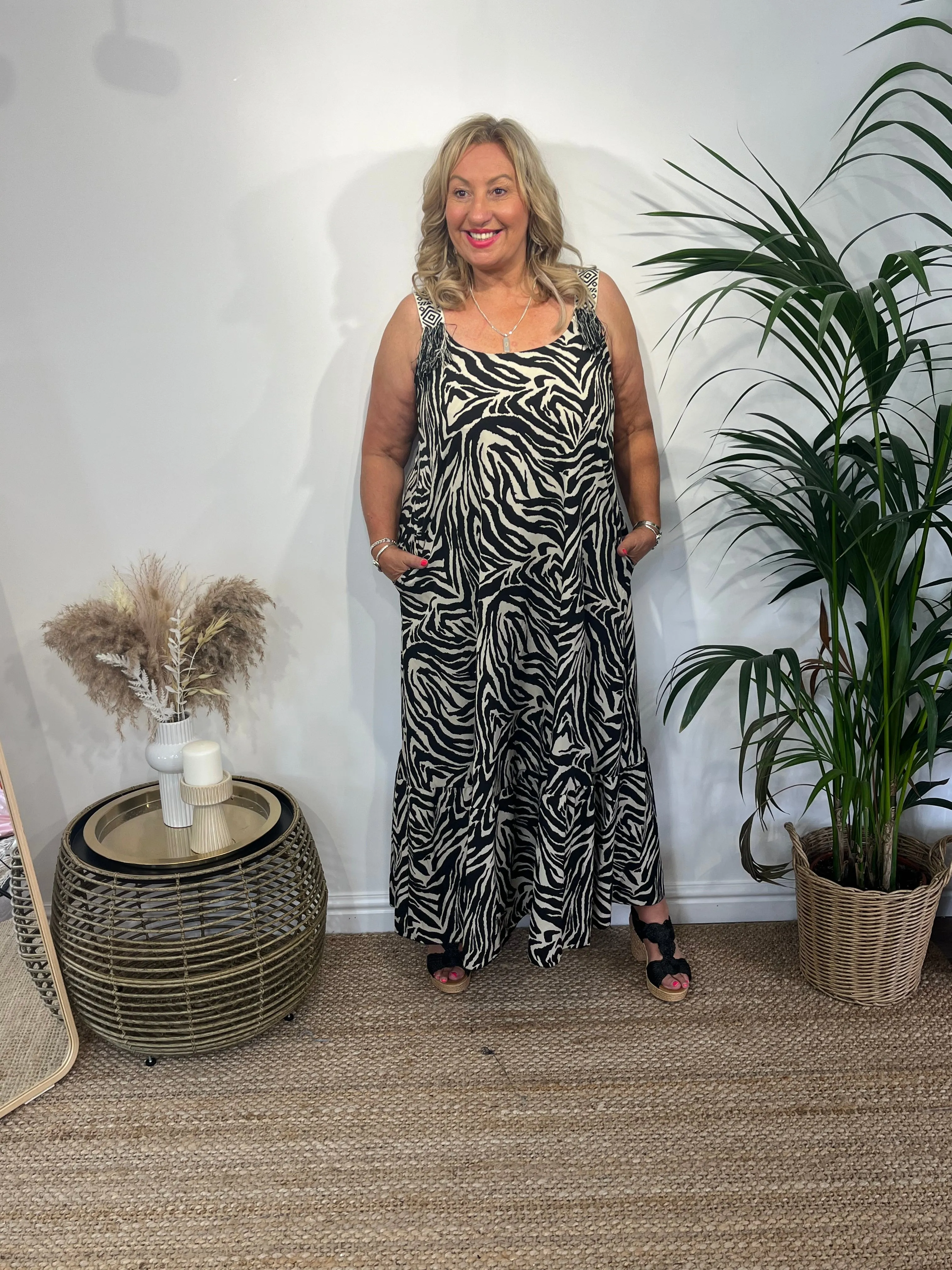 Animal Print Fringed Detail Dress AMY