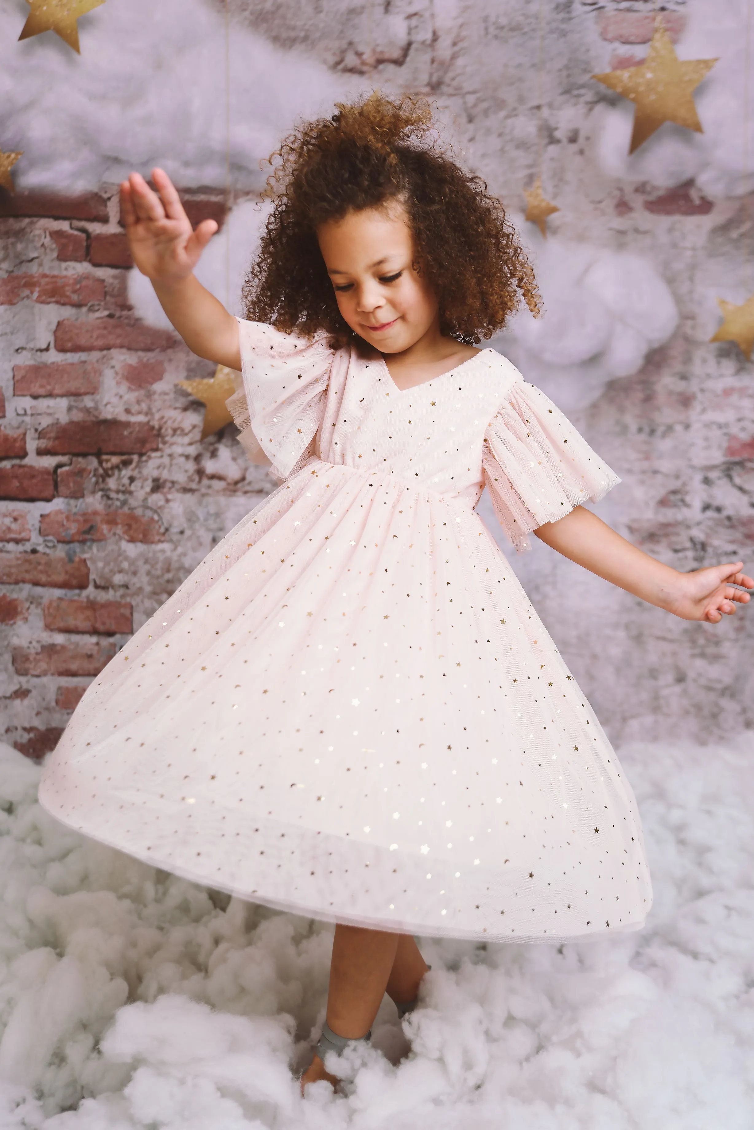 DOLLY STARS AND MOON TULLE PRINCESS DRESS ballet pink