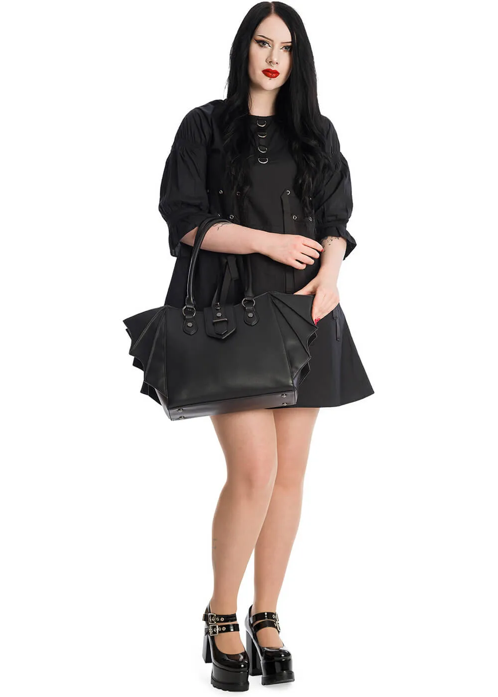 Annabella Batwing Shoulder Bag in Black