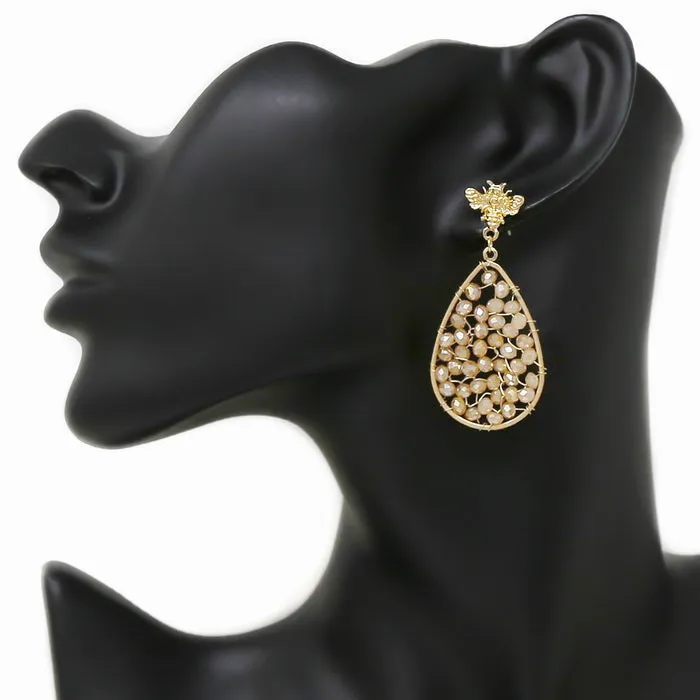 Bee Earrings with Glass Beaded Teardrops