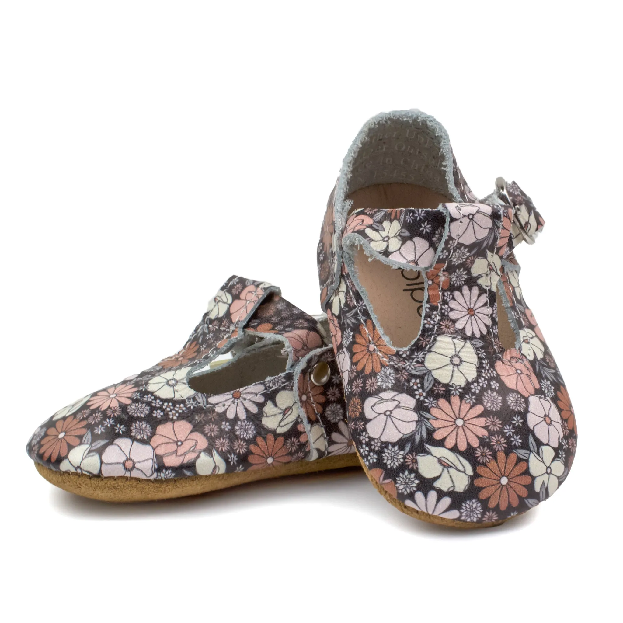 Black Floral Soft Sole T-Strap Mary Jane