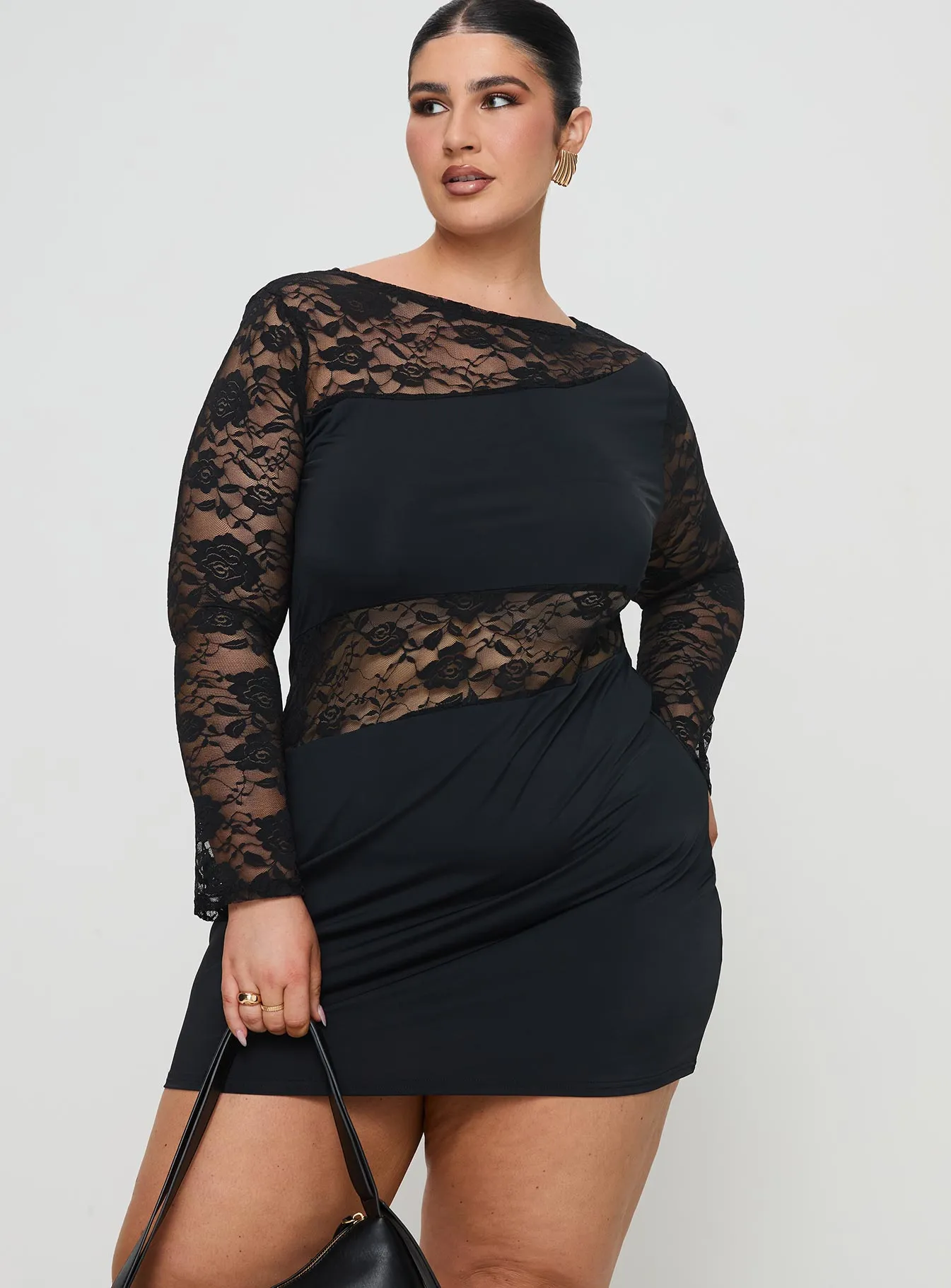 Black Curve Long Sleeve Mini Dress Covington