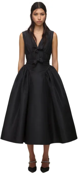 Midi Dress with Black Bow