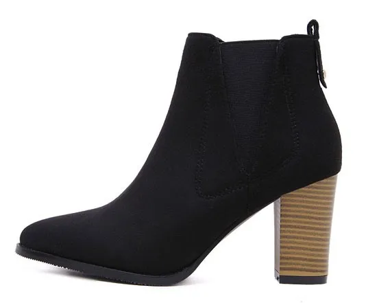 Black Pointed High Heels Ankle Chelsea Shoes Boots