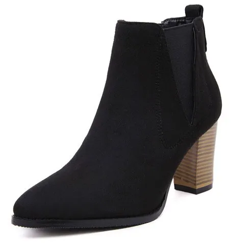 Black Pointed High Heels Ankle Chelsea Shoes Boots