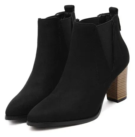 Black Pointed High Heels Ankle Chelsea Shoes Boots