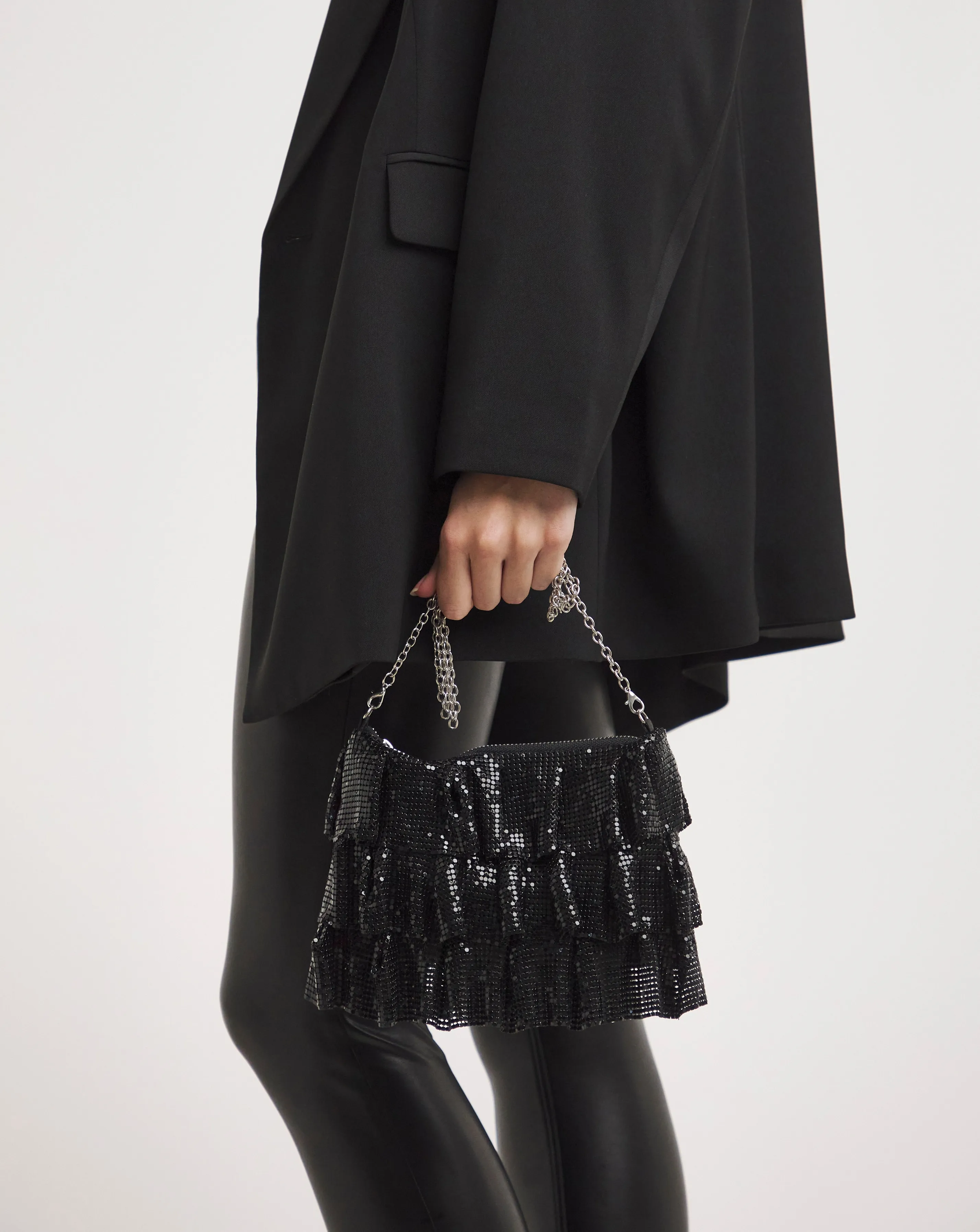 Black Ruffle Chainmail Bag