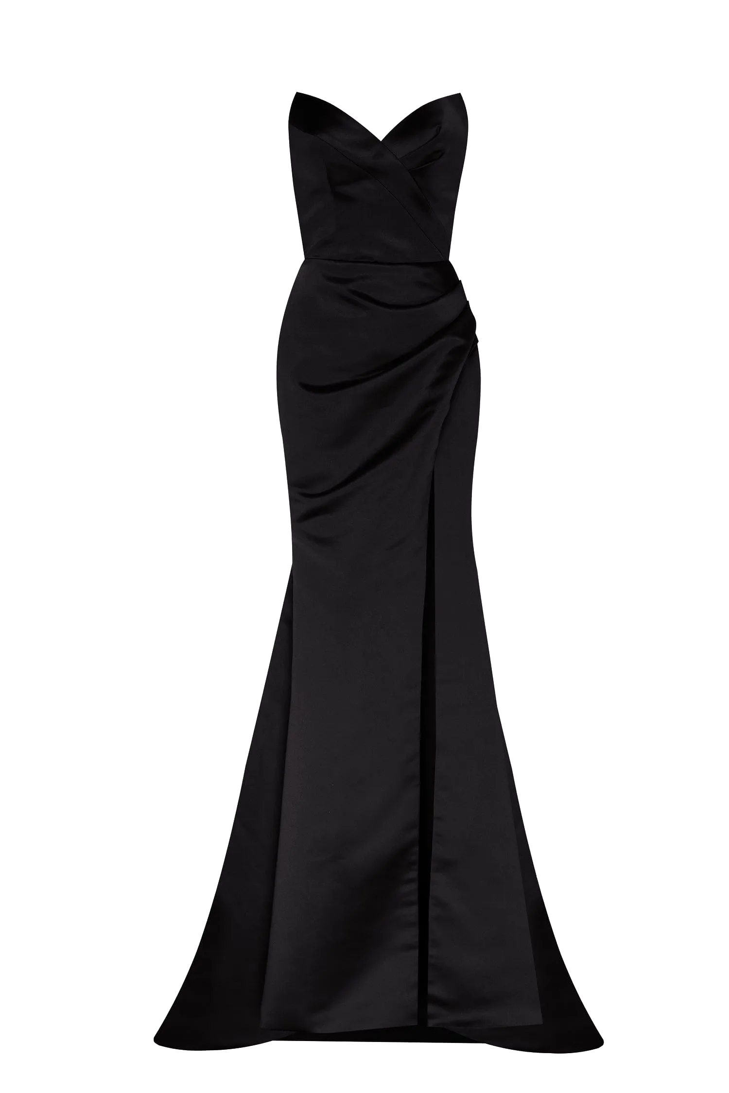 Black Strapless Evening Gown with Thigh Slit