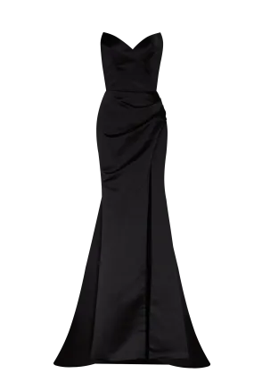 Black Strapless Evening Gown with Thigh Slit