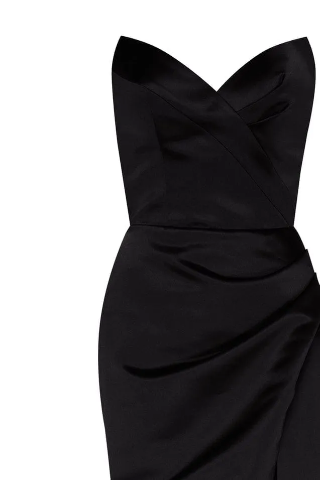 Black Strapless Evening Gown with Thigh Slit