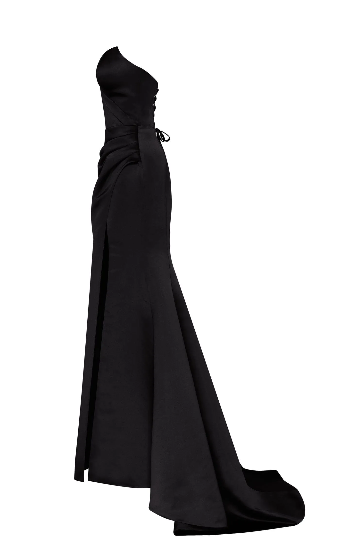 Black Strapless Evening Gown with Thigh Slit