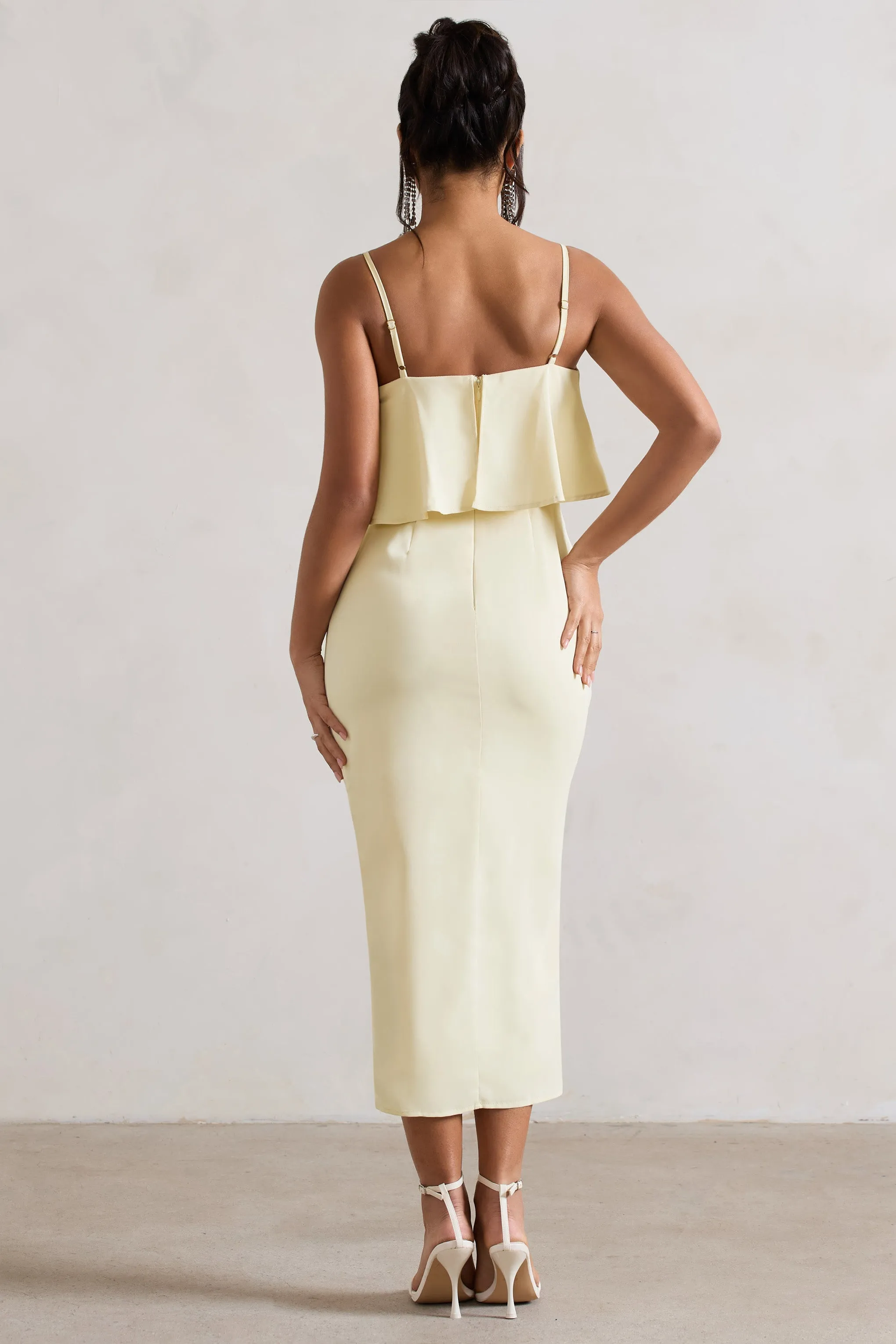 Lemon Yellow Midi Dress with Strappy Draped Neck by Faro