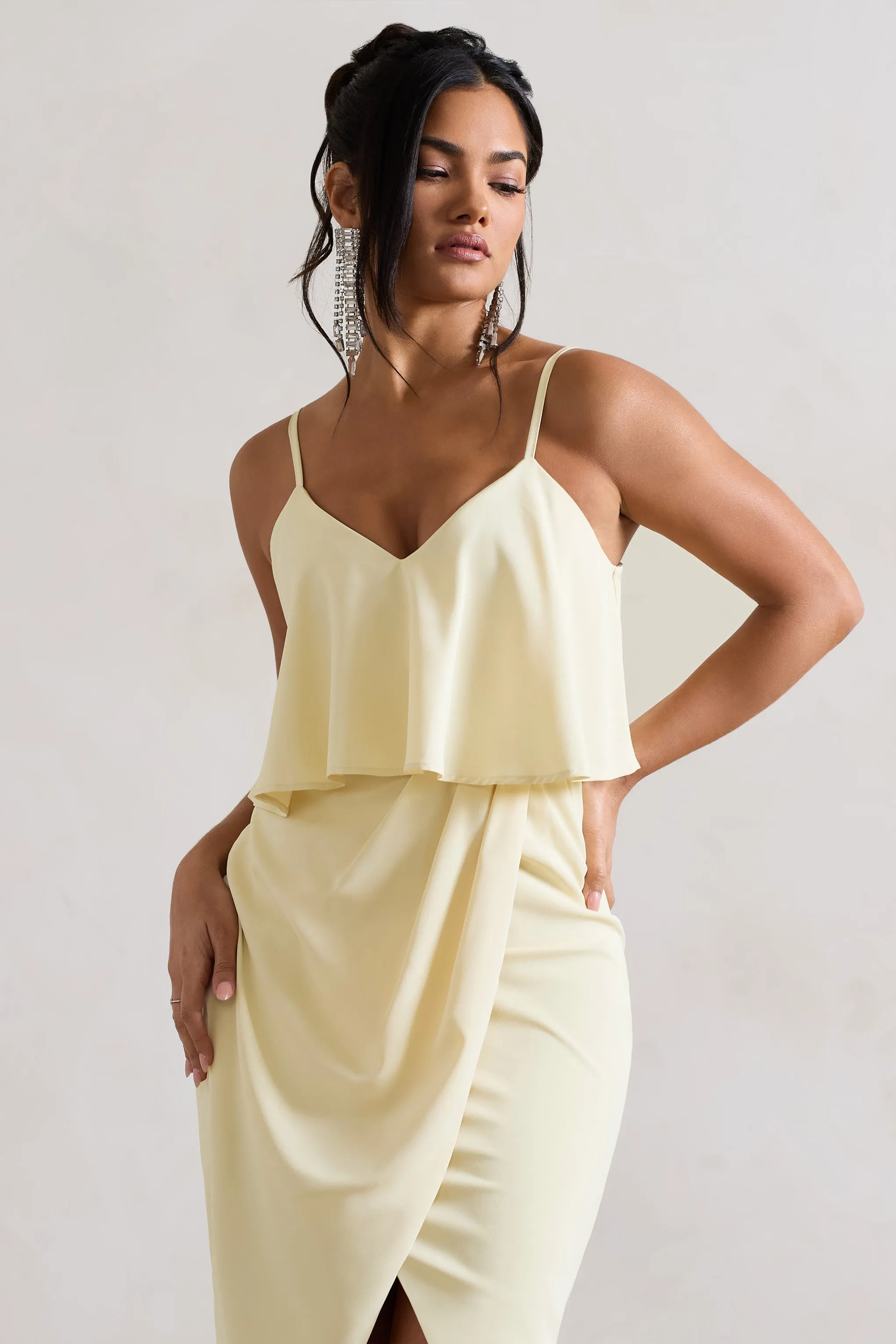 Lemon Yellow Midi Dress with Strappy Draped Neck by Faro