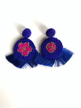 Blue Flower and Fringe Earrings