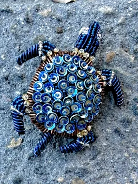 Blue Sea Turtle Brooch