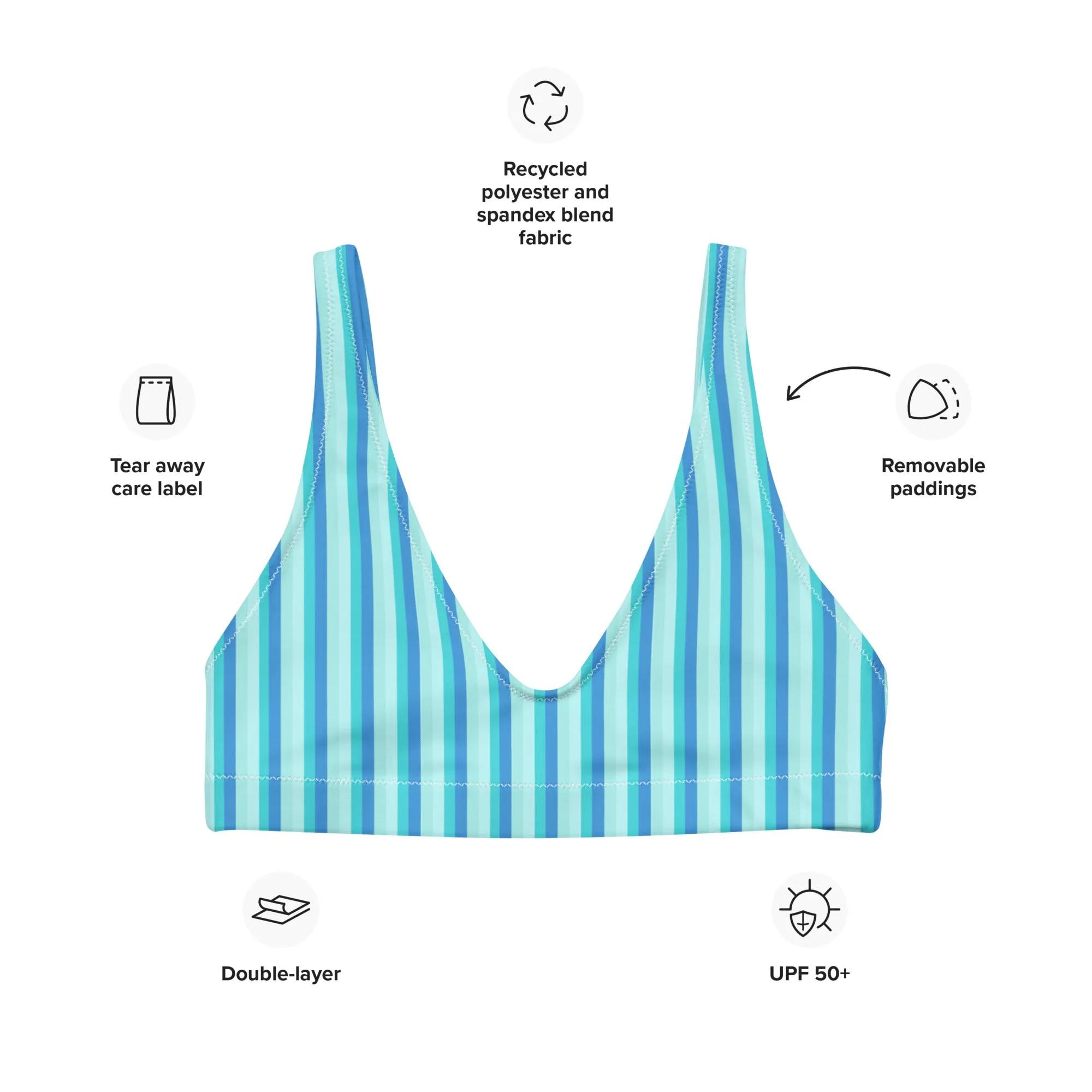 Blue Striped Eco Padded Bikini Top