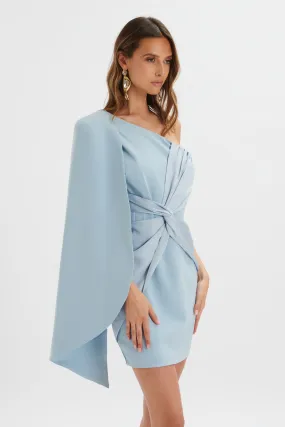 Laila Twist Front One Shoulder Cape Mini Dress Blue