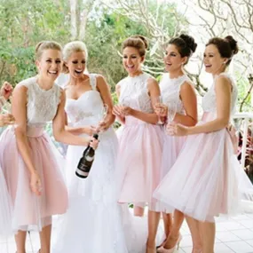 Short Blush Pink Tulle Bridesmaid Dresses