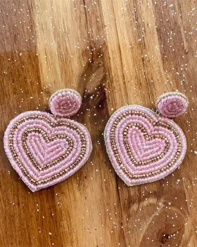 Blush Romantic Heart Beaded Earrings