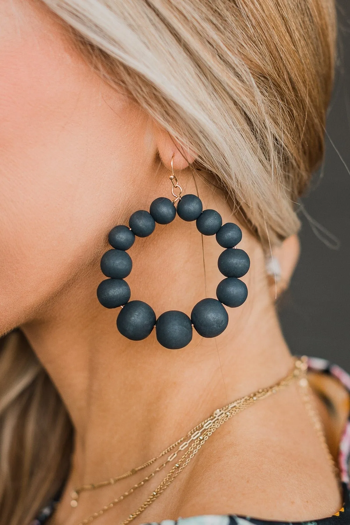 Dark Navy Hoop Earrings