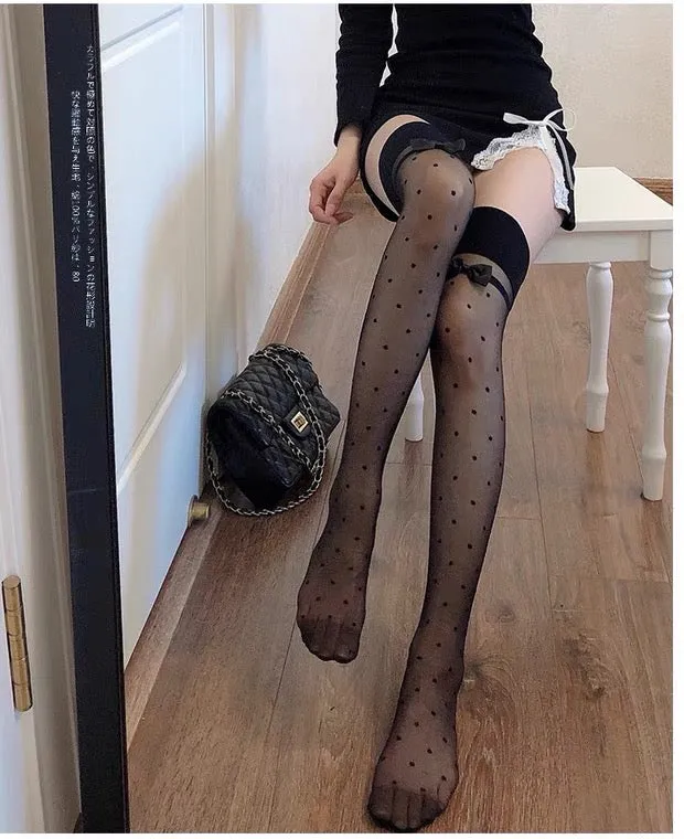 Special Offer: Buy 2, Get 1 Free on Dot Bowknot Thigh Stockings