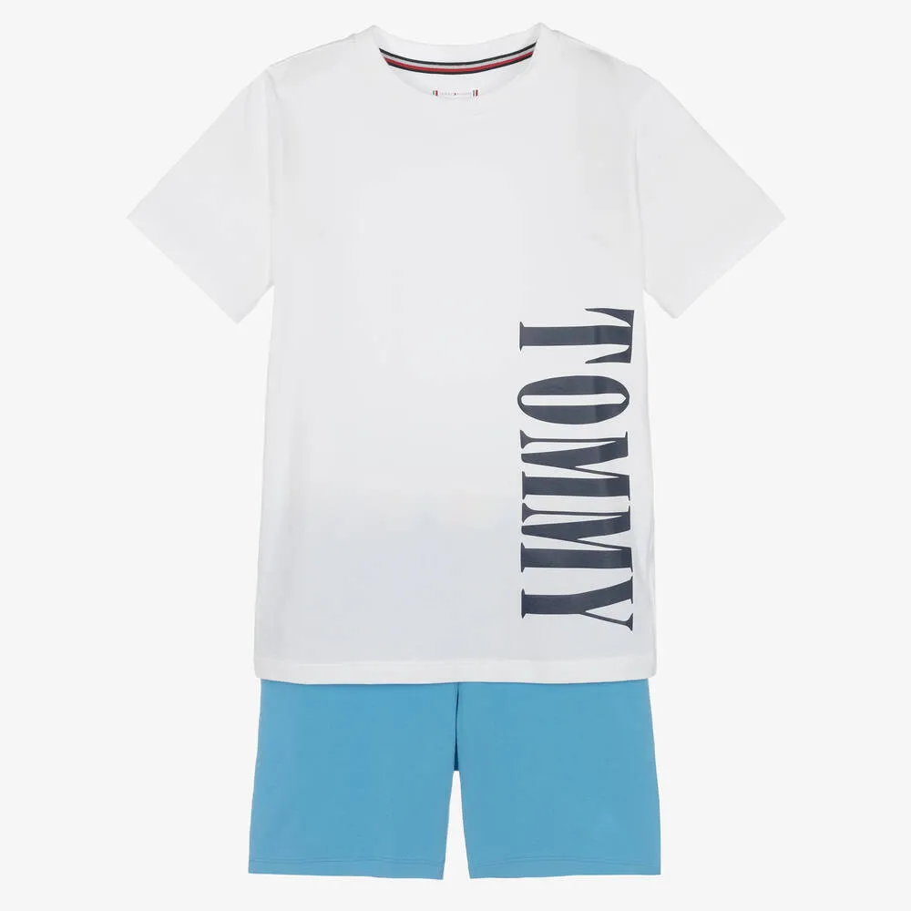 Boys White & Blue Logo Pyjamas
