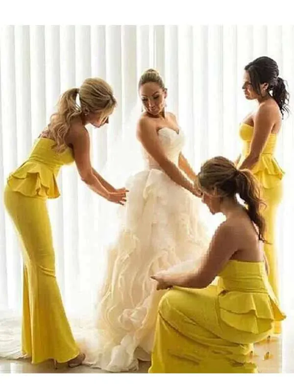 Bright Yellow Mermaid Bridesmaid Dresses