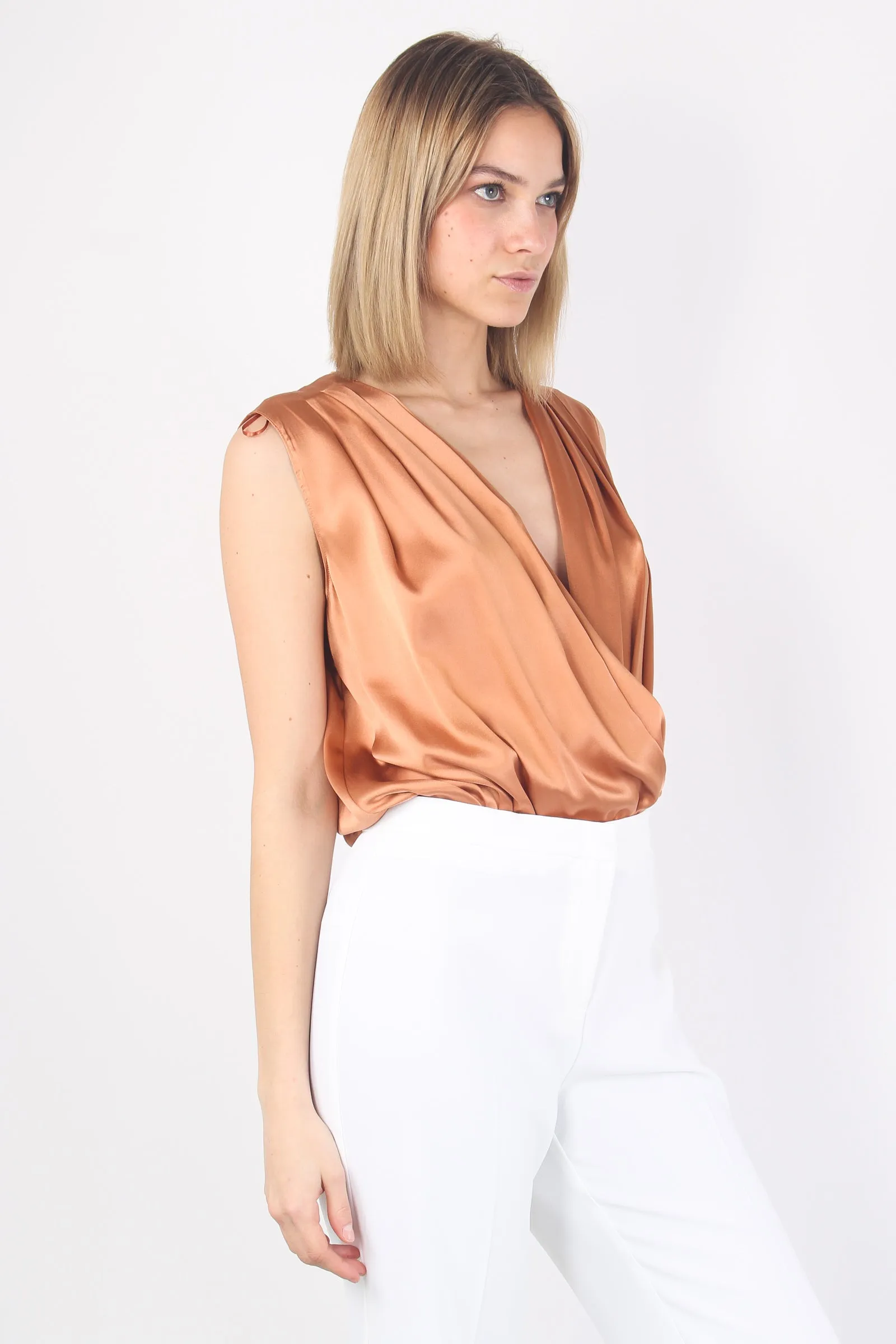 Brown Stretch Satin Body Ines