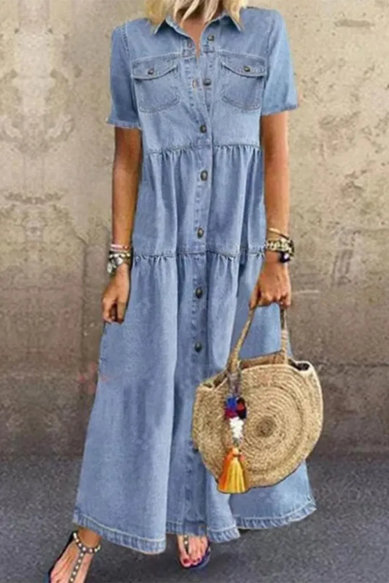 Casual Denim Dresses with High Waist and Old Style