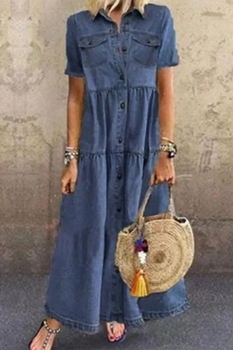 Casual Denim Dresses with High Waist and Old Style