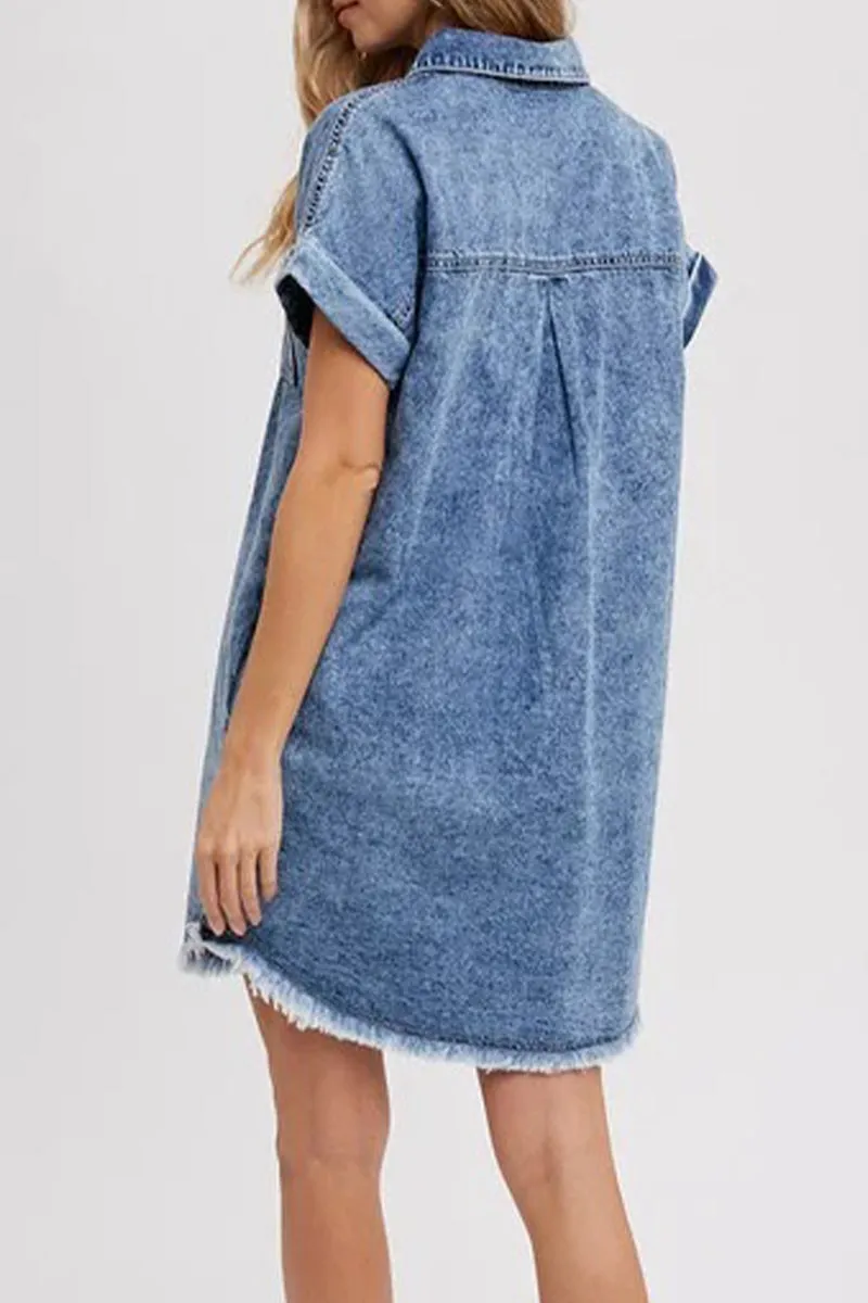 Casual Loose Denim Dresses with Pocket and Collar