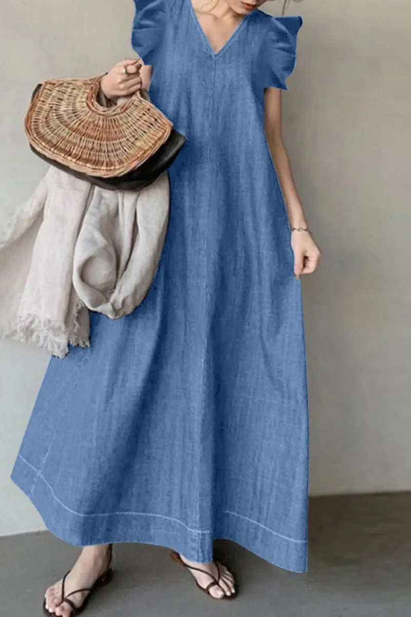 Basic V Neck Sleeveless Denim Dresses