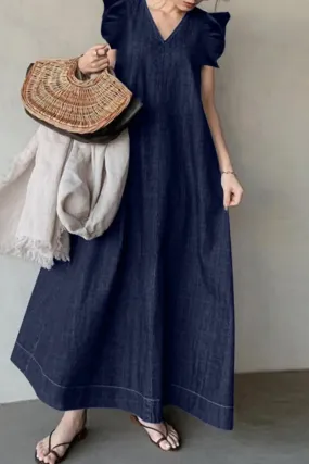 Basic V Neck Sleeveless Denim Dresses