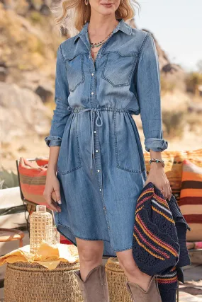 Street Frenulum Turn Collar Denim Dresses