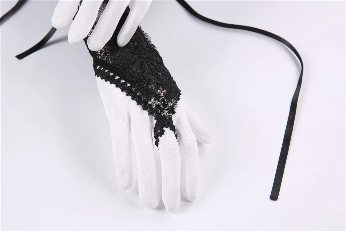 Black Lace Gloves with Satin Ribbons