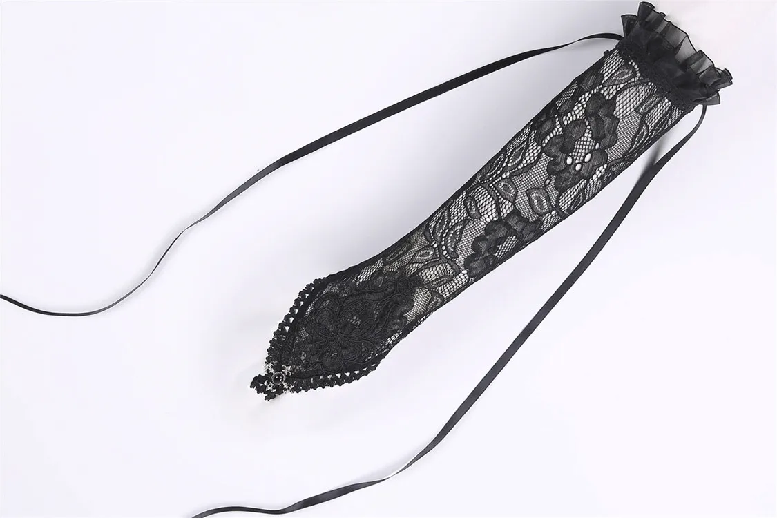 Black Lace Gloves with Satin Ribbons