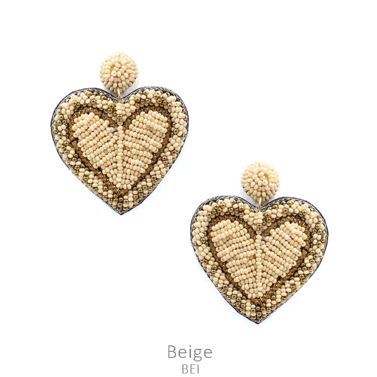 Cream Beaded Heart earrings with border